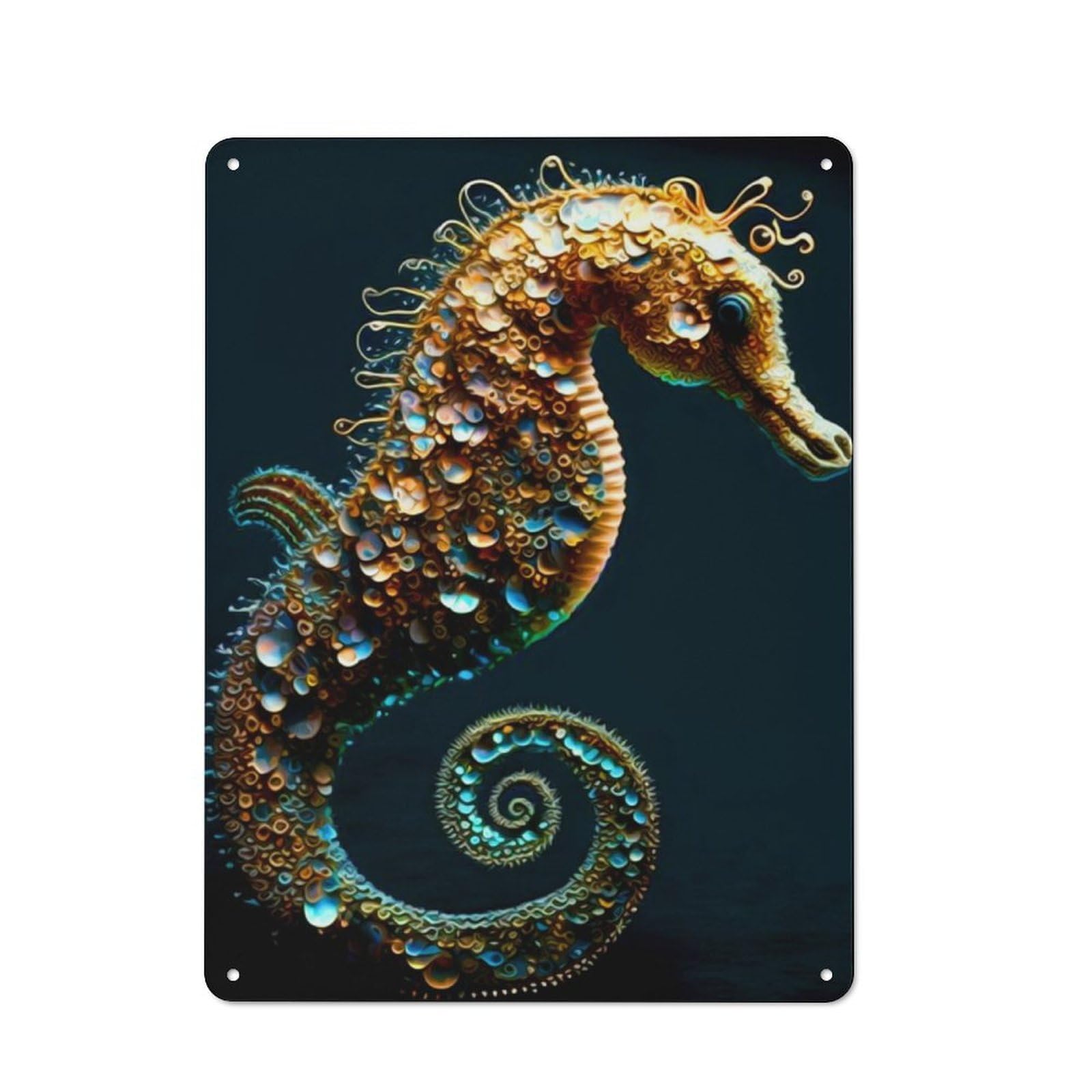 Junmoney Seahorse Metal Wall Sign 40X30cm, Retro Decor For Hallway Wall, For Wall Display Collectors