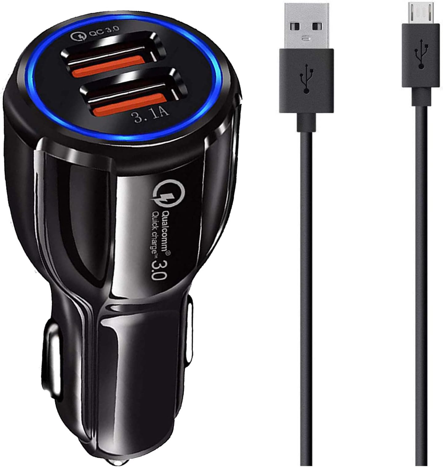Dualport Car Charger For HTC DROID Incredible 2 Original QC Car Charger Adapter B Type 3.0A Dual USB Port Charger Car charger adapter socket High Speed Designed for Qualcomm Certified Quick Rapid Fast Turbo Charge QC 3.0 Smart Car Charger With 1m Micro USB Charging & Sync Cable (3.1 Ampere, 1E, AC Black)