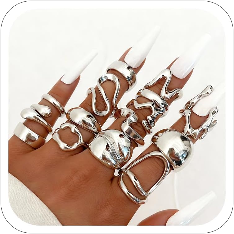 CSIYANJRY99 Chunky Gold Rings Set for Women Gold Stacking Knuckles Rings Set Accessorie Open Ring Boho Prom Costume Jewelry