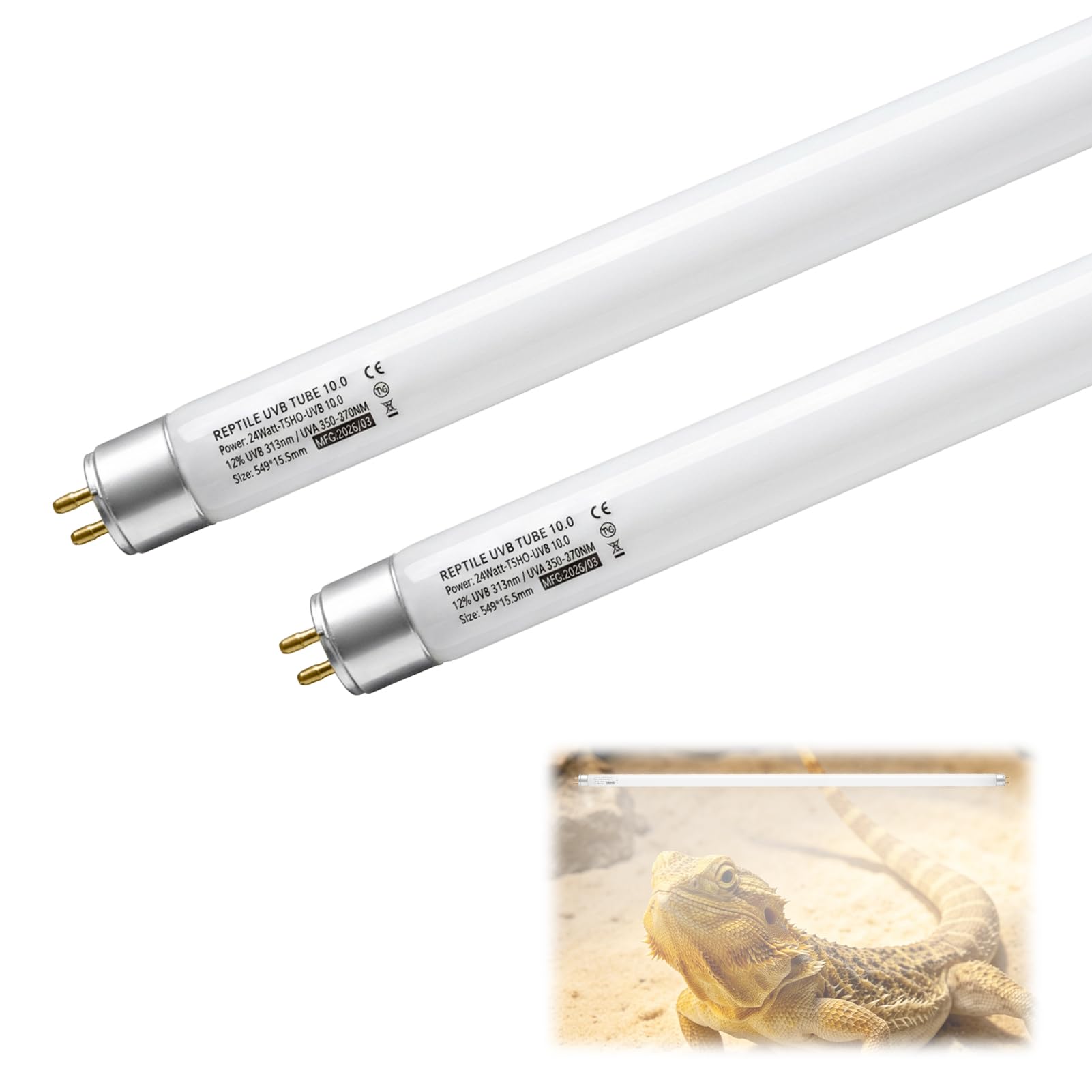 ZESTRO 2PCS T5 UVB Reptile Light 24W 10.0 UVB/UVA Desert Lamp Light 22 inch Reptiles Kit Replacement Bulb for Turtle Lizard Snake Bearded Dragon Tortoise Leopard Gecko Tropical Reptile Tanks