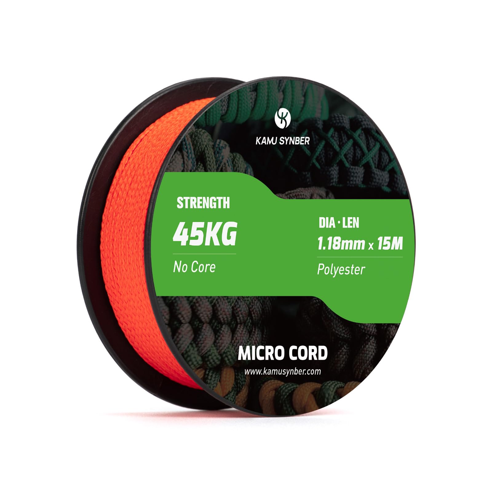 Kamu Synber Micro Cord 1.18mm Paracord Braided Rope 15m Spool for Bracelet, Crafting, Jewelry Making, Key Chains | Support 45kg | Neon Orange