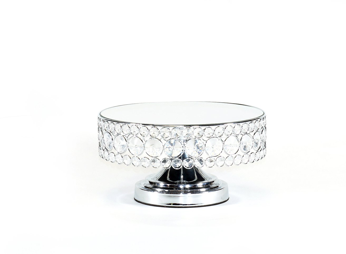 Opulent Treasures Bling 12 inch Round Mirror Top Wedding Birthday Cake Dessert Serving Plate Stand (Shiny Silver)