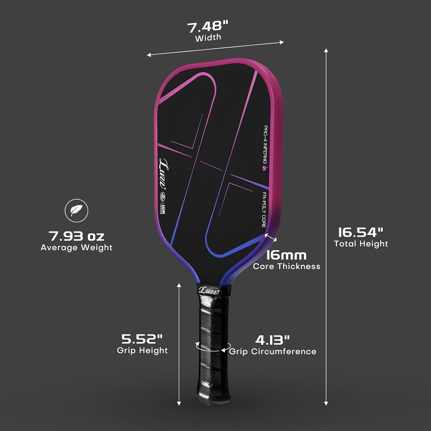 Luzz Pickleball Paddle, Thermoformed Candy T700 Carbon Fiber Pickleball Paddles Friction Surface Exceptional Spin and Power 16mm Composite Pickle Ball Rackets for Players