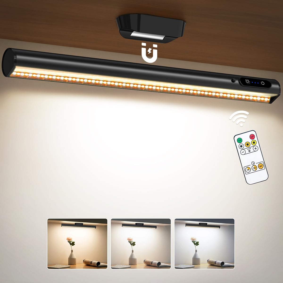 Rechargeable Battery Powered Lights,4000mAh Magnetic Dimmable, Black