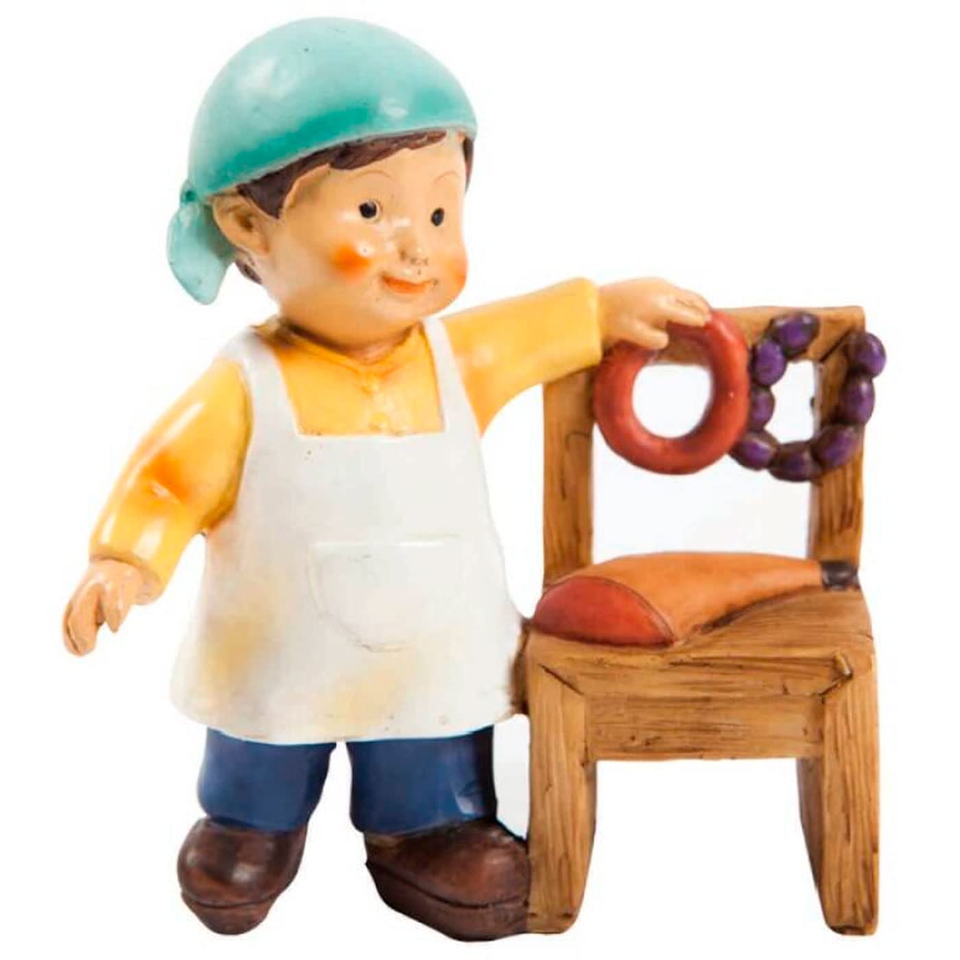 Acan Tradineur - Figura de Carnicero Naïf para Belén - Fabricado en marmolina - Figura Decorativa Divertida para Nacimiento, Navidad, decoración Tradicional - 9,5 x 8,5 x 3 cm