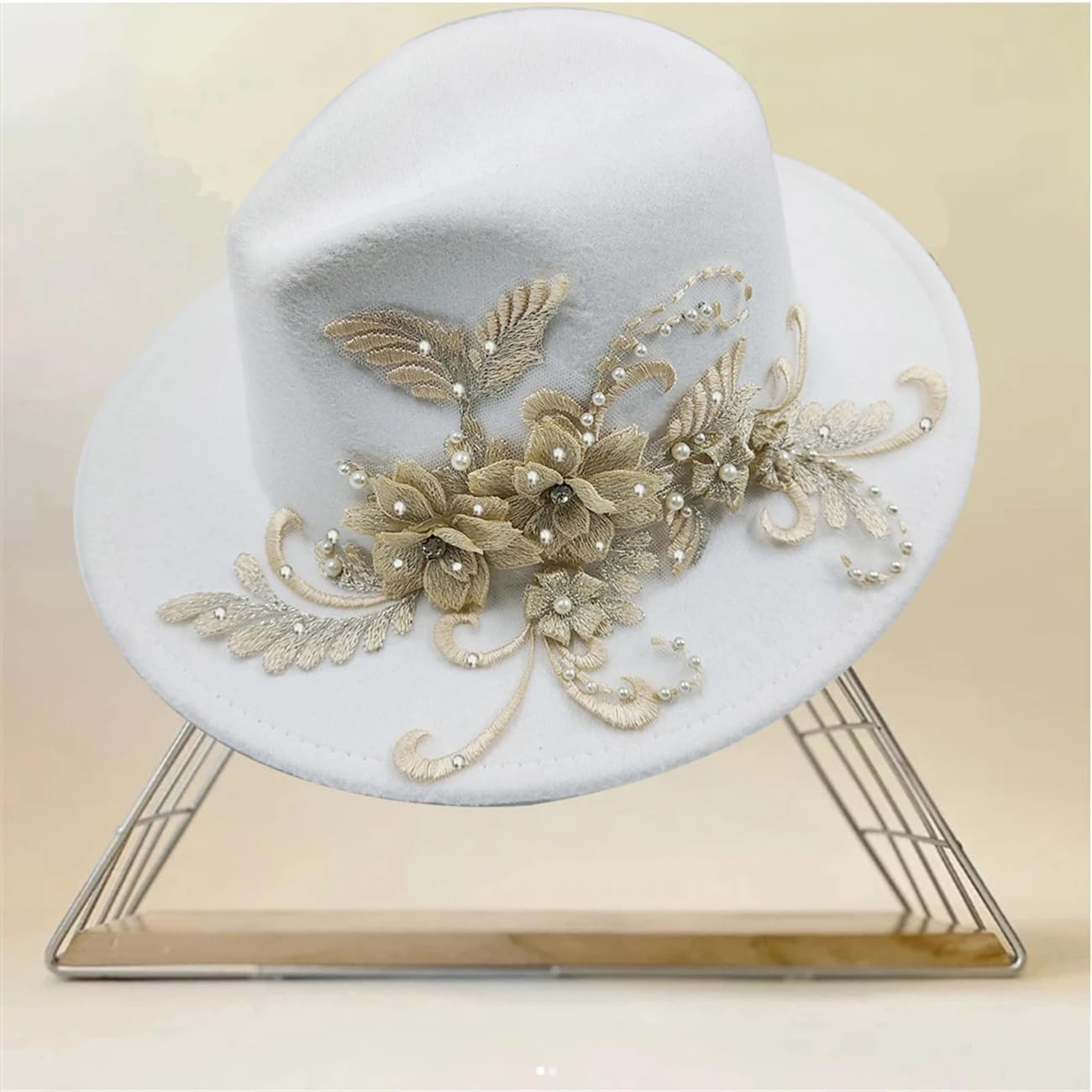 Francese Elegante Fiore Accessori Donna Wedding Hat Moda Fedora Panama Feltro Cap