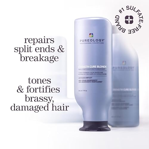 Vista 3 de Pureology Strength Cure - Juego de champú y acondicionador morado rubio Tonifica y fortalece el cabello cobrizo Sin sulfatos Vegano Sin