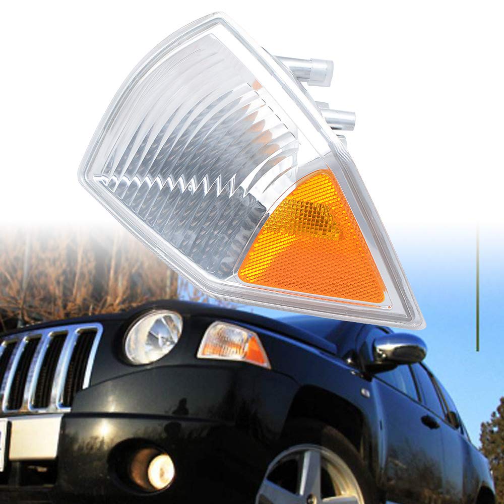 AMOPACORP 1pc Corner Turn Signal Cover Parking Light Left Driver Side ABS Housing Compatible with Jeep Compass MK49 2007-2010 (Clear Amber Lens)
