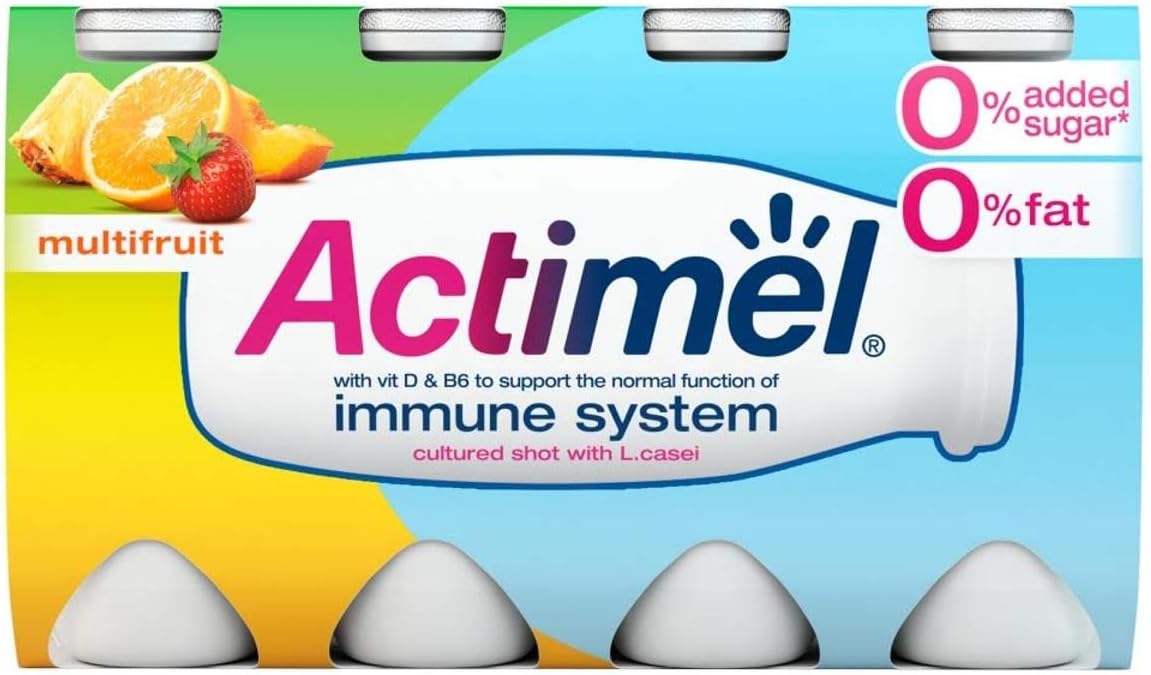 Actimel Multifruit 0% Fat and No Added Sugar Yogurt Drink, 8x100g