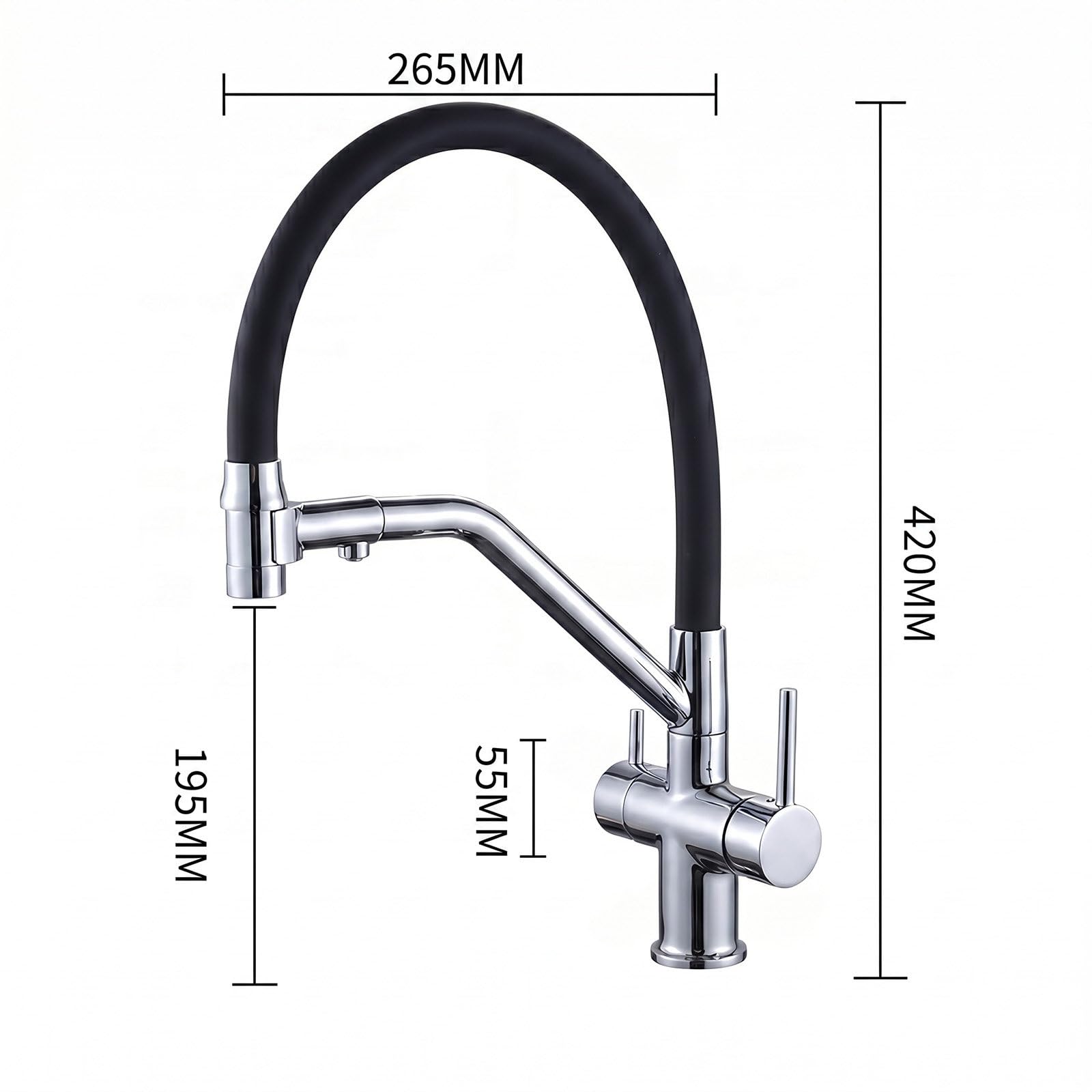Grifo de Cocina con Ducha Extraíble, Grifos Cocina de Latón con 2 Modos de Chorro, Fregadero Mezclador Giratorio 360° Agua Fría y Caliente con Tubos, Kit de Instalación Completo