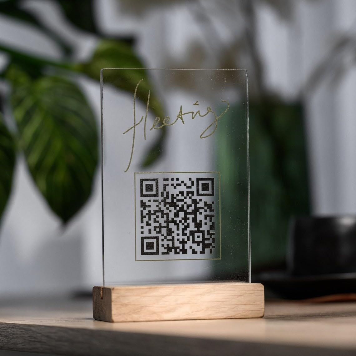 Paquete de 5 carteles impresos de madera acrílica para dejar reseña, menú de pago, soporte de código qr para café, restaurante, tienda