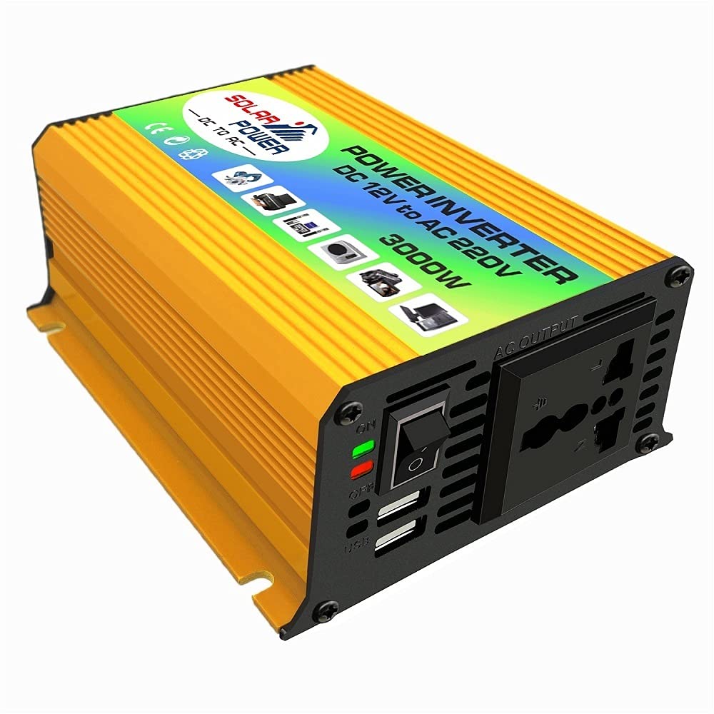 Inversor,Inversor Onda Pura Carga USB 3000W DC 12V TO AC 220V Cargo DE POTERA DE ALIMENTACIÓN Portal Cargador Cargador Adaptador DC 12 A CA 220 Onda sinusoidal modificada(Black 12V to 220V)