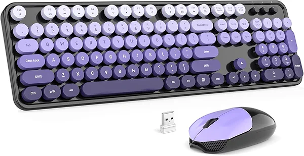 MOFII Wireless Keyboard and Mouse Combo, 2.4GHz Retro Typewriter Keyboard Full Size, Cute Wireless Mice, USB Dongle Plug and Play, for Laptop, PC, Desktop, Windows (Black Purple Gradient Color)