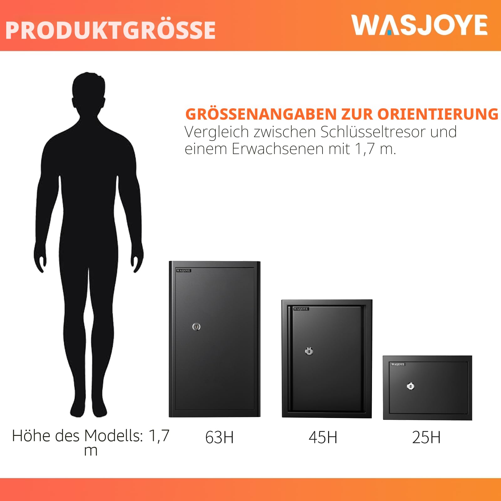 Safe Tresor mit Schlüssel, WASJOYE Möbeltresor mit Schlüssel-Schloss für Zuhause/Büro, 49L Groß Wandtresor mit 2 Schlüssels für Geld Schmuck Medikamente und Dokumentieren, (45 * 35 * 31cm)