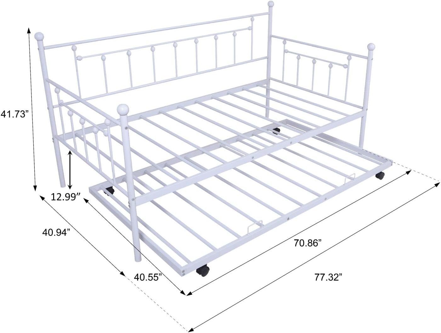 Twin Size Daybed and Trundle Frame Set, Metal Frame with Pull Out Trundle for Teens and Adults, for Living Room, Guest Room (Light Grey)
