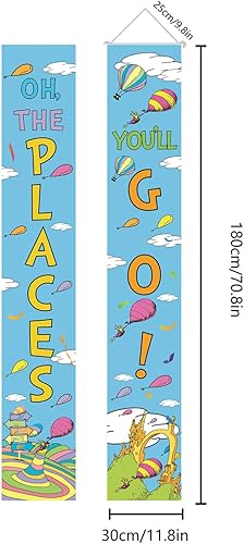 Miniatura 3 de LOONELO Cartel de porche Oh The Places You'll Go con 70.8 x 11.8 pulgadas, decoración de fiesta temática de The Places You'll Go para Dr. Seuss,