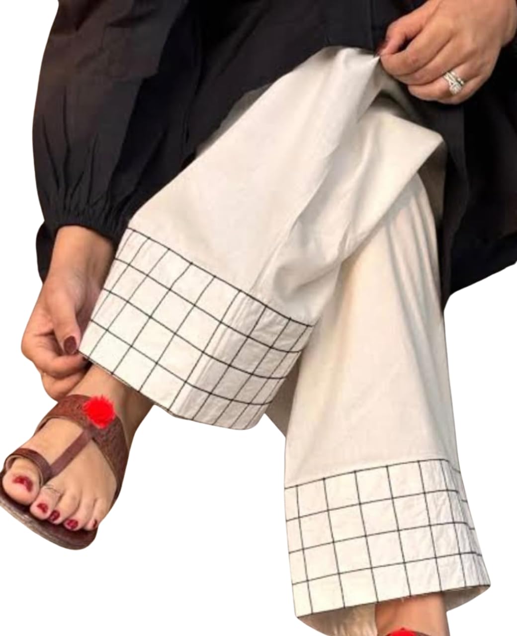 rangyaatra Women's Cotton Farshi Salwar with Black Thread Check Work | Ethnic Flared Bottom |-picture-22