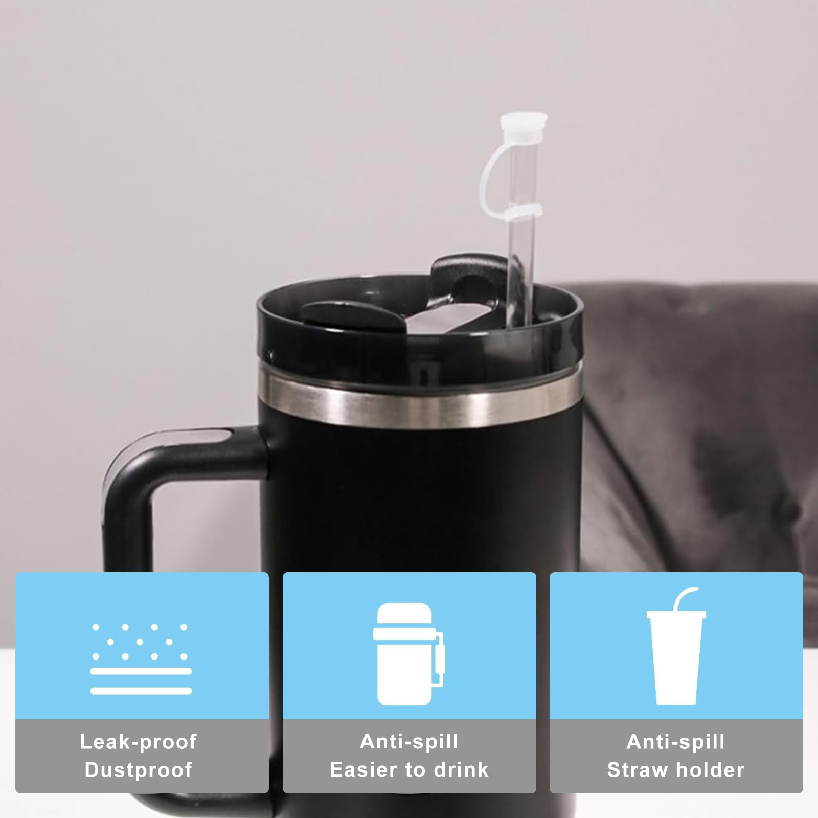 Joints Silicone Kit Accessoires Stanley Cup | 6 écrous Silicone 2 Couvercles Paille | Protection Anti-fuite Kit Protection Gobelet Stanley