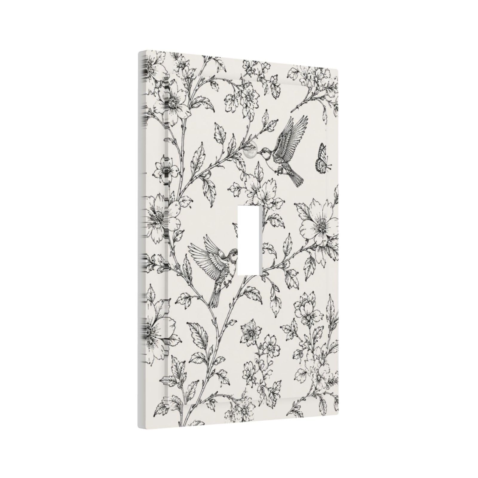 Yamxbfa Decorative Light Switch Cover Plate Vintage Botanical Black Sketch Flower Flying Bird 1 Gang Single Toggle Wall Plates Electrical Outlet Covers Switch Plate Covers Faceplate for Home Decor