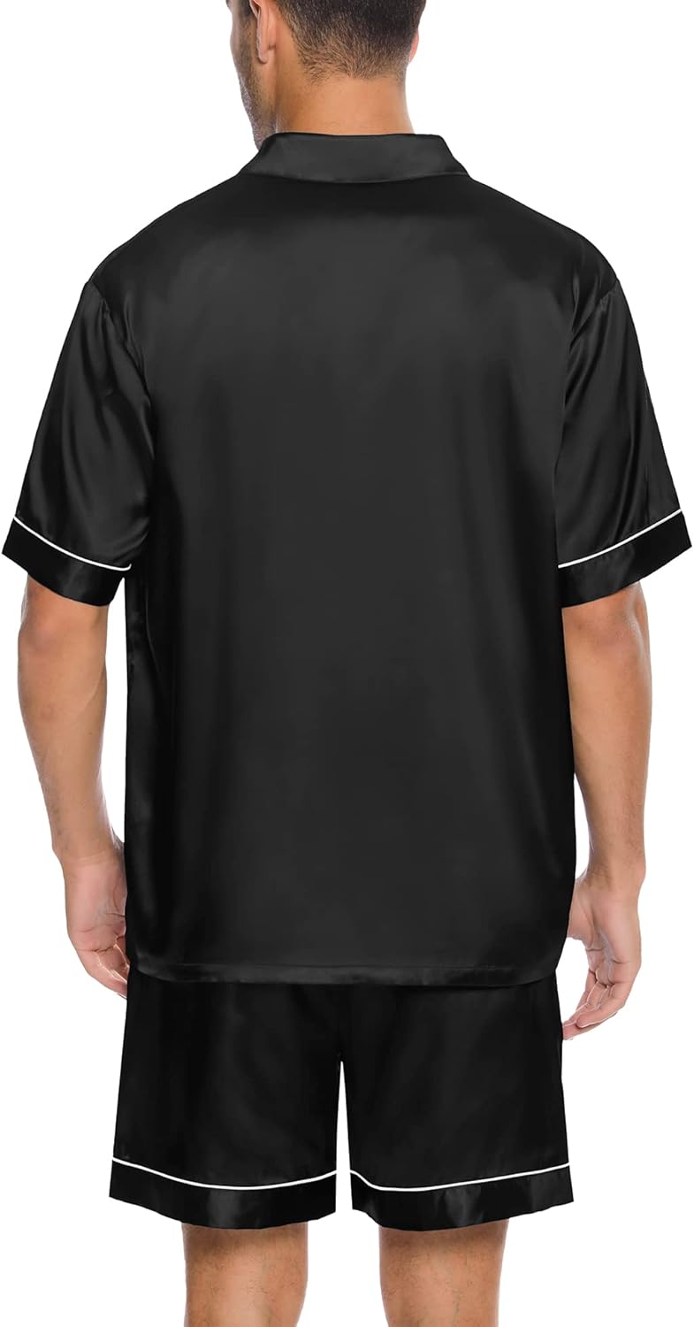 SWOMOG Men Silk Satin Pajamas Short Sleeve Pjs Set Button Down Sleepwear Soft Lounge Set Nightwear with Pockets - Image 7