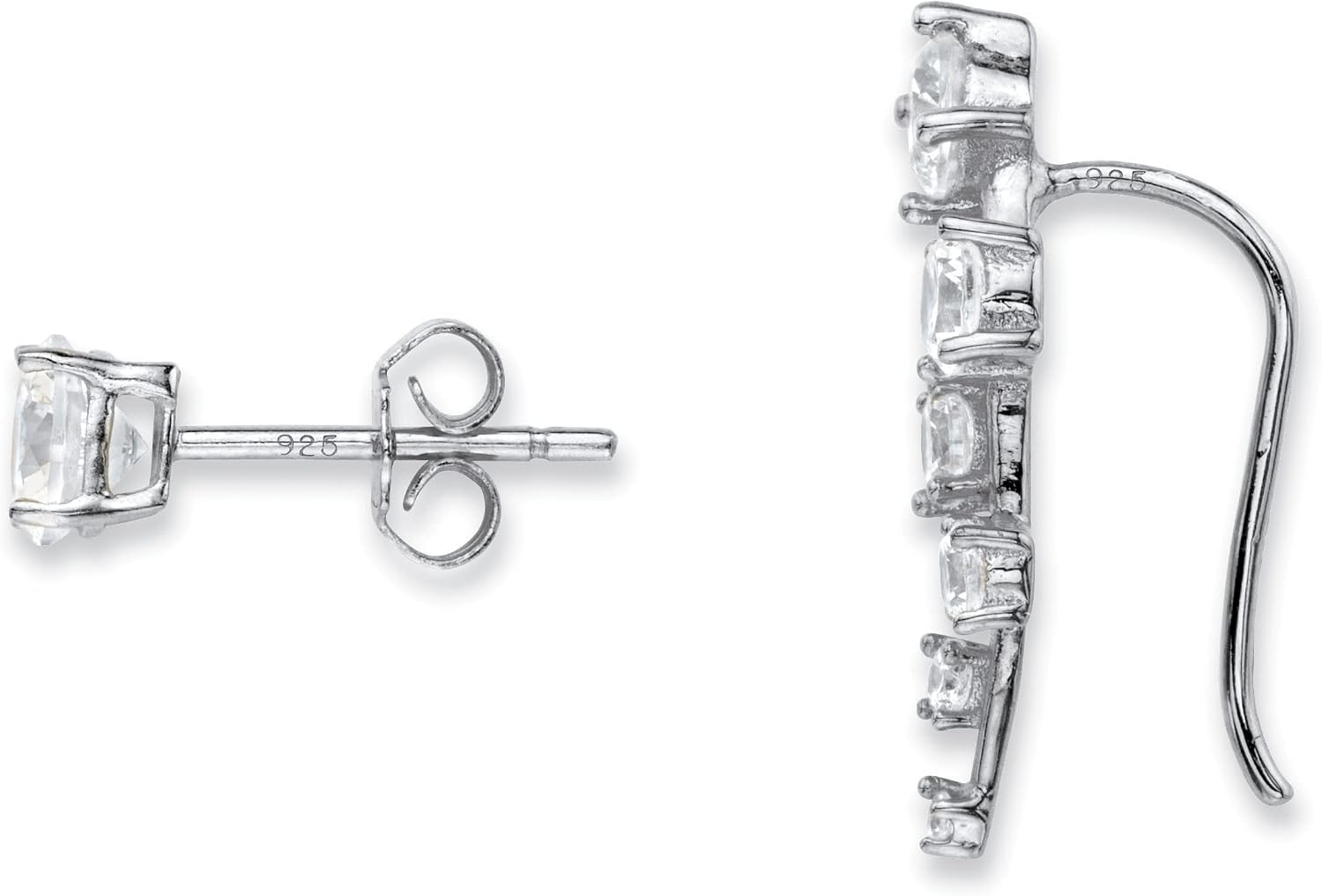 PalmBeach Platinum-plated Sterling Silver Round Cubic Zirconia Stud and Ear Pin Earring Set (20x6mm)