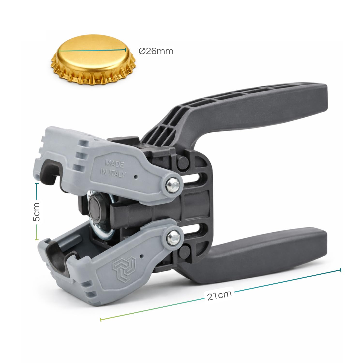 VIRSUS 1 Tappatrice Capsulatrice Manuale 2 Leve Kelly per Tappi A Corona Ø 26 mm Bottiglie Vino Birra + 100 Tappi a Corona Diametro 26 mm