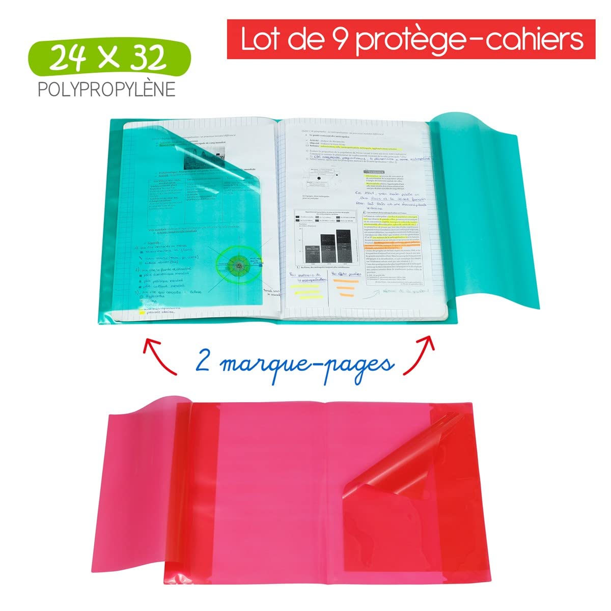 Viquel - Lot de 9 Protèges Cahiers 24X32 Transparents avec Rabats et Étiquette