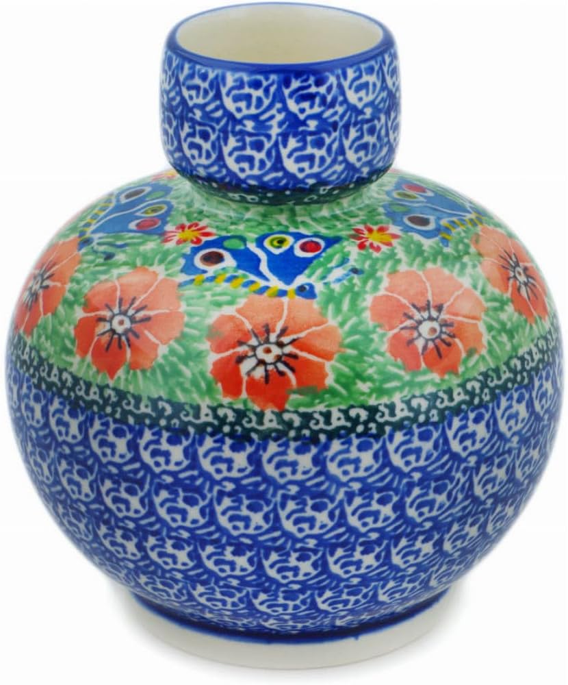 Polmedia Polish Pottery Vase UNIKAT - Ring of Flowers Pattern Handmade in Boleslawiec Poland by Ceramika Artystyczna + Certificate of Authenticity