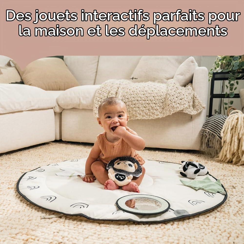 Tiny Love Luxe Developmental Gymini, Tapis d’éveil musical pour bébé, dès la naissance, tapis de jeu, 20 activités, jouet musical nomade, 12 cartes d’étapes, Black & White Décor