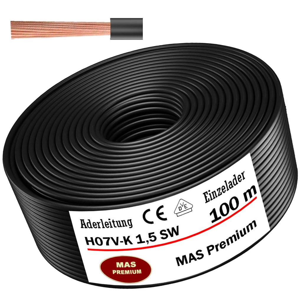 MAS-Premium® Von 5 bis 100m Aderleitung H07 V-K 1x1,5 mm² Schwarz Einzelader flexibel (100m)
