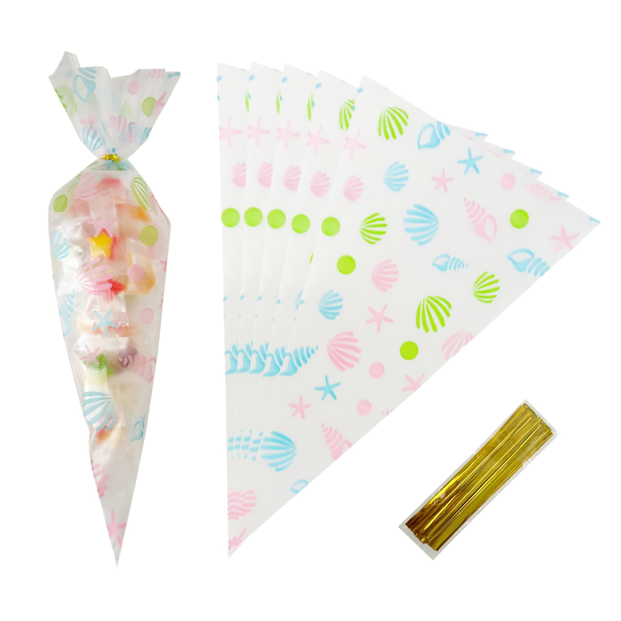 WACCOMT Pack 50pcs Triangle Clear Sweet Cone Bags 17x30 cm (6.7x12 inch)