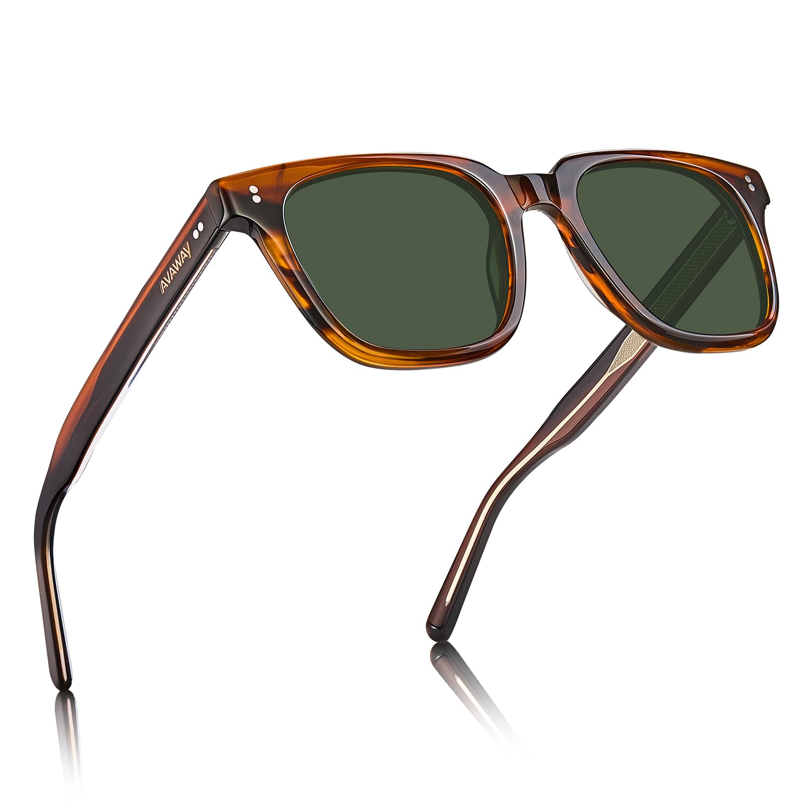 AVAWAY Moda Occhiali da sole Polarizzati da Uomo Protezione UV Retro Vintage Montatura in Acetato Occhiali Quadrati per la Guida e la Pesca
