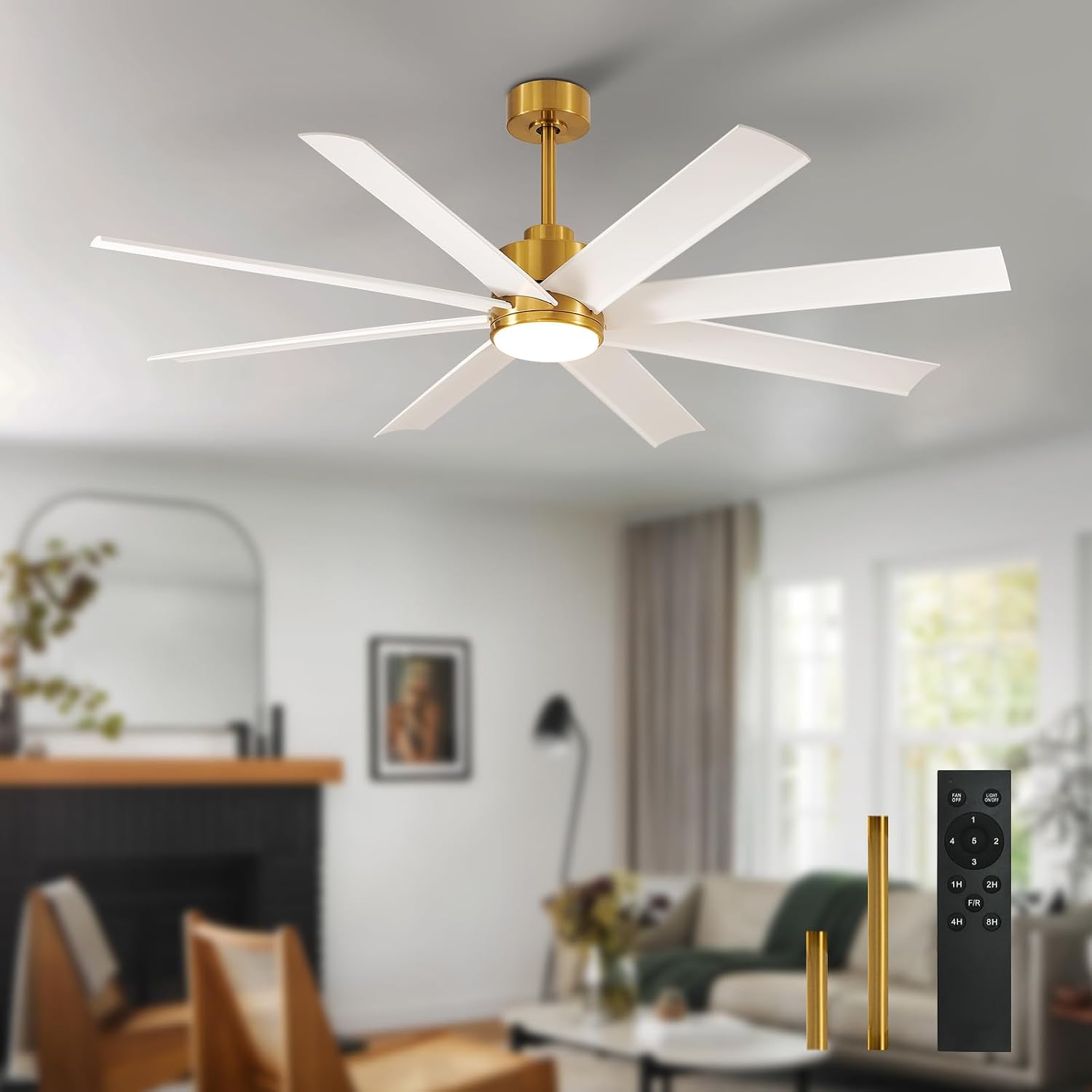 Large Ceiling Fans with Lights: Modern 66 Inch 8 Blade Outdoor Ceiling Fan with Remote APP Control - Dimmable Brown Big Fan light Indoor Reversible 6 Speed Quiet DC Motor thumbnail