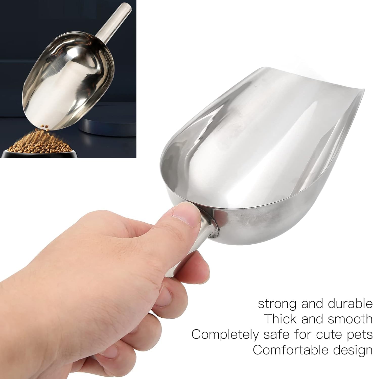 Woofy Cat Food Shovel, Large Stainless Steel Pet Food Scoop Poultry Goat Cattle Pig Cat Dog Food Scooper Shovel Stainless Steel Ice Scoop - Image 8 thumbnail