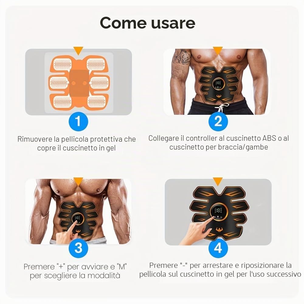 Allenatore EMS per Addominali,EMS con 8 modalità e 19 Livelli di intensità, Elettrostimolatore Muscolare, Stimolatore Muscolare per Uso Quotidiano