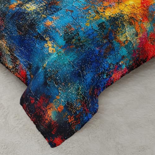 Image of AILONEN Abstract Spectrum Full Comforter Set, Turquoise Orange Artwork Bedroom Ensemble, 3 Piece Microfiber Down Alternative Fill for Adults Apartment Residents