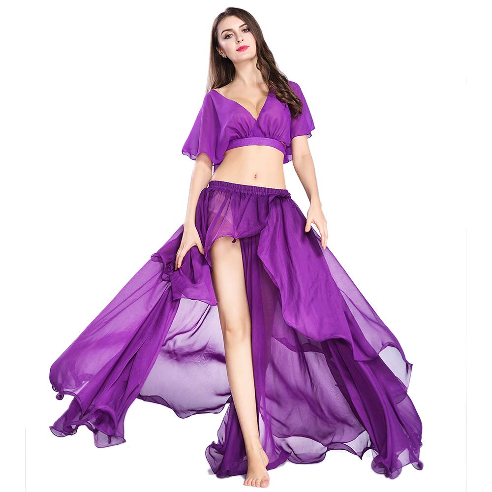 ROYAL SMEELA Bauchtanz Kostüm Outfit Set - Performance Top und Rock - Chiffon Maxirock für Frauen - Lange Röcke zum Tanzen