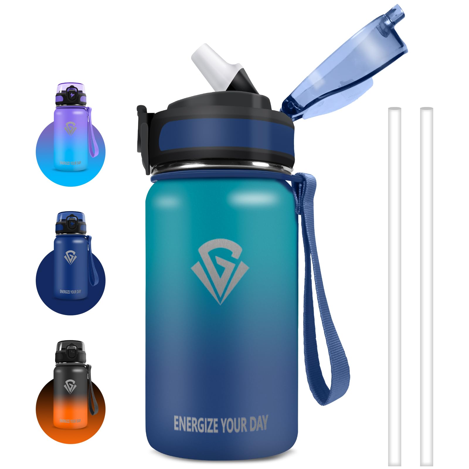 Grsta Insulated Water Bottle, 500ml Kids Water Bottle, BPA Free Straw Water Bottle, Easy Open, Safe Lock, Leakless Steel Thermal Water Bottle, for School, Sports, Camping, Offices