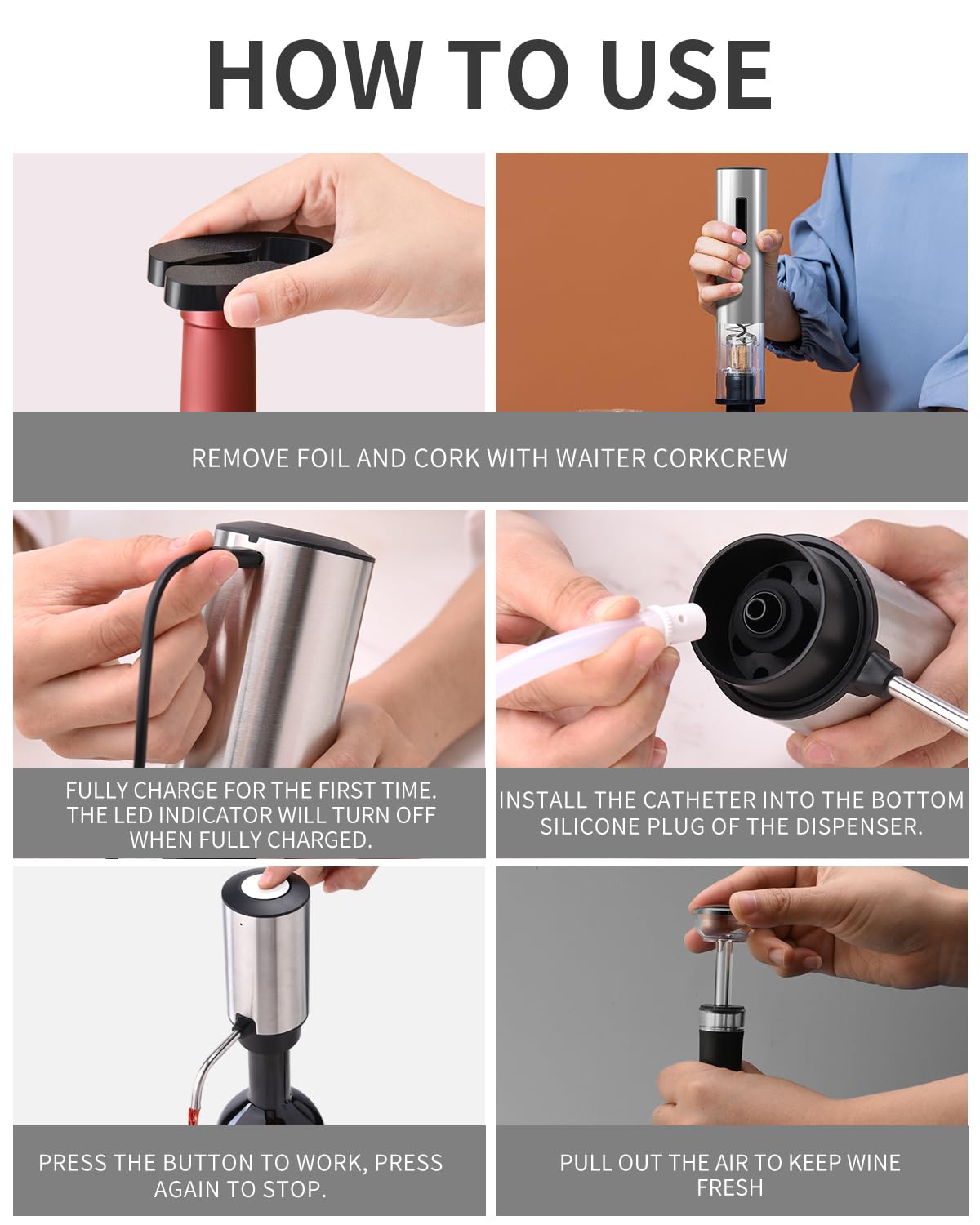 CIRCLE JOY Juego de Abrebotellas Eléctrico 6 en 1 con Sacacorchos recargable y aireador de vino, Tapón de vacío, cortador de papel de aluminio, Sacacorchos Automático para fiestas en el bar de casa
