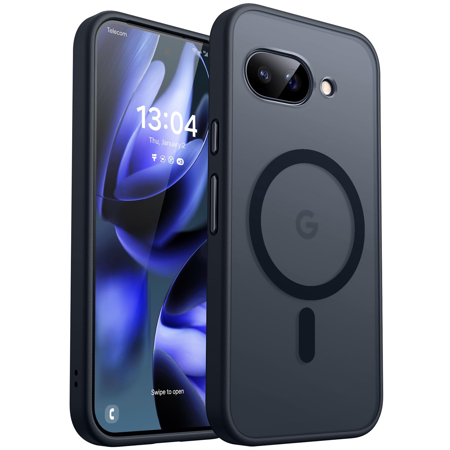 CANSHN Magnetica Cover per Google Pixel 9a (6.3 Pollici), [Protezione Completa Della Fotocamera] Custodia Traslucida Opaca Protettiva Sottile Antiurto,Nero