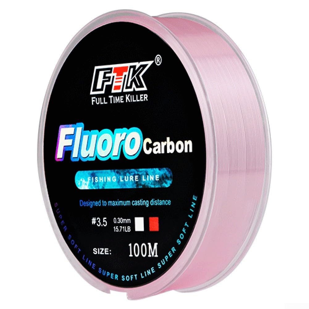 100M Fluorocarbon Fishing Line for Various Fishing Techniques Superior Strength and Smooth Casting (7.0-0.45mm-31.28LB Pink)