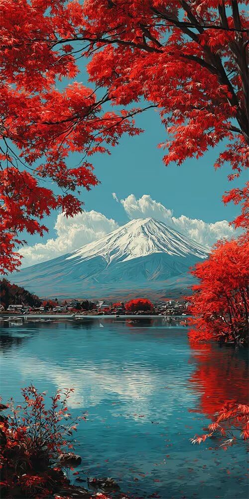 Diamond Painting Kits for Adults, 5D Diamond Art Red Maple Leaves 80x160cm, DIY Large Mount Fuji Dimond Art kits Adults, Square Drill Crystal Rhinestone Embroidery Canvas for Home Decor (SQ827)