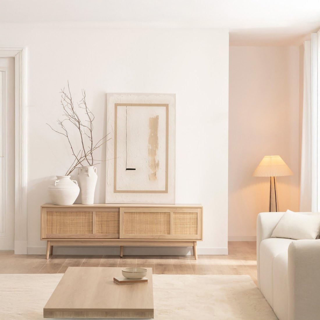 KLAST Mueble TV PB, melamina, ratán Natural Color Natural 56 cm x 180 cm