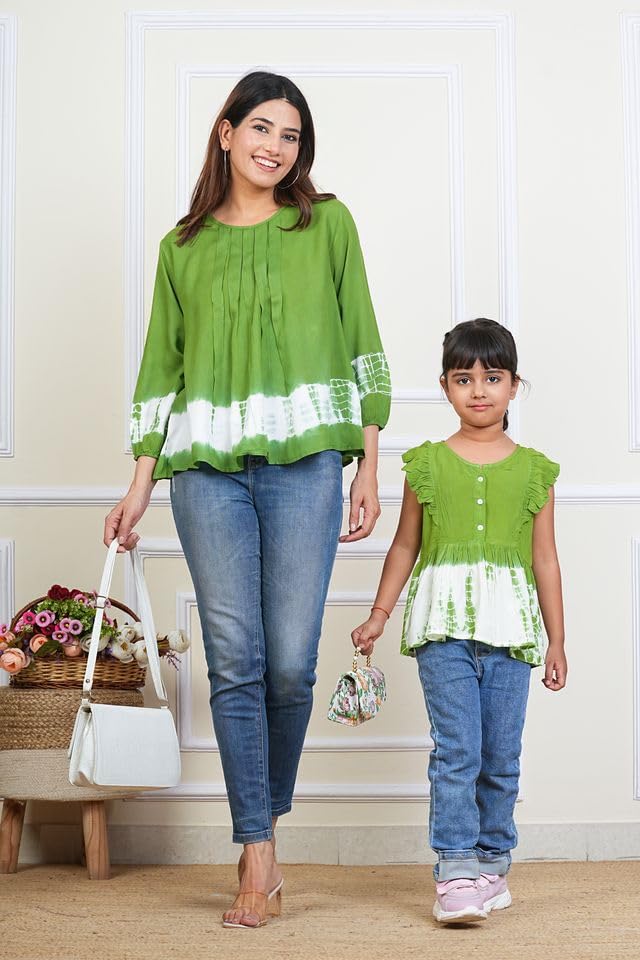 Image of Maaesa Women & Girls Mother Daughter Matching Top Combo || Rayon Printed Tops || Full Sleeve || Casual Wear || Family Twinning Outfit