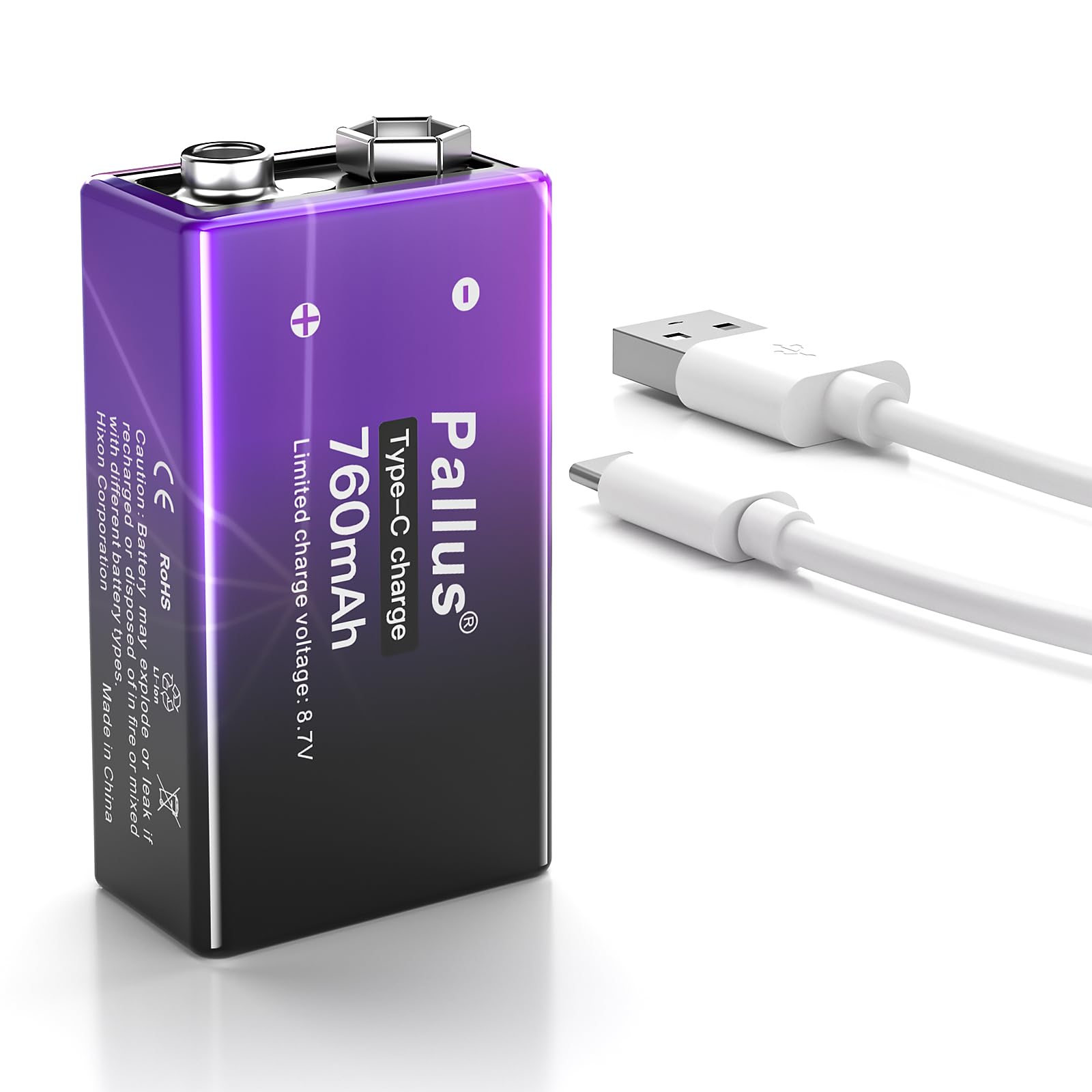 9V 充電式電池 760mAh 大容量 Type-C 入力 2H 急速充電 6P 電池 USB 充電ケーブル 2000 サイクルの充電 マイク、煙感知器、電子玩具、トランシーバーおよびその他のデバイスと互換性があり、充電器は不要 6F22角约2000回循環使用可能