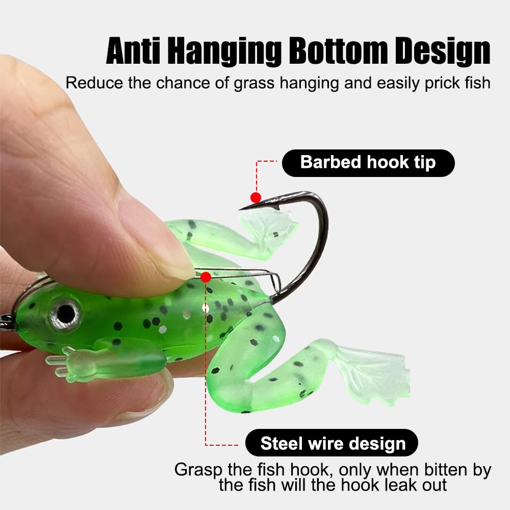 Leurre grenouille en silicone à double hélice pour la pêche en eau douce et salée - 3 leurres en plastique souple Leurre grenouille en silicone à double hélice pour la pêche en eau douce et salée - 3 leurres en plastique souple