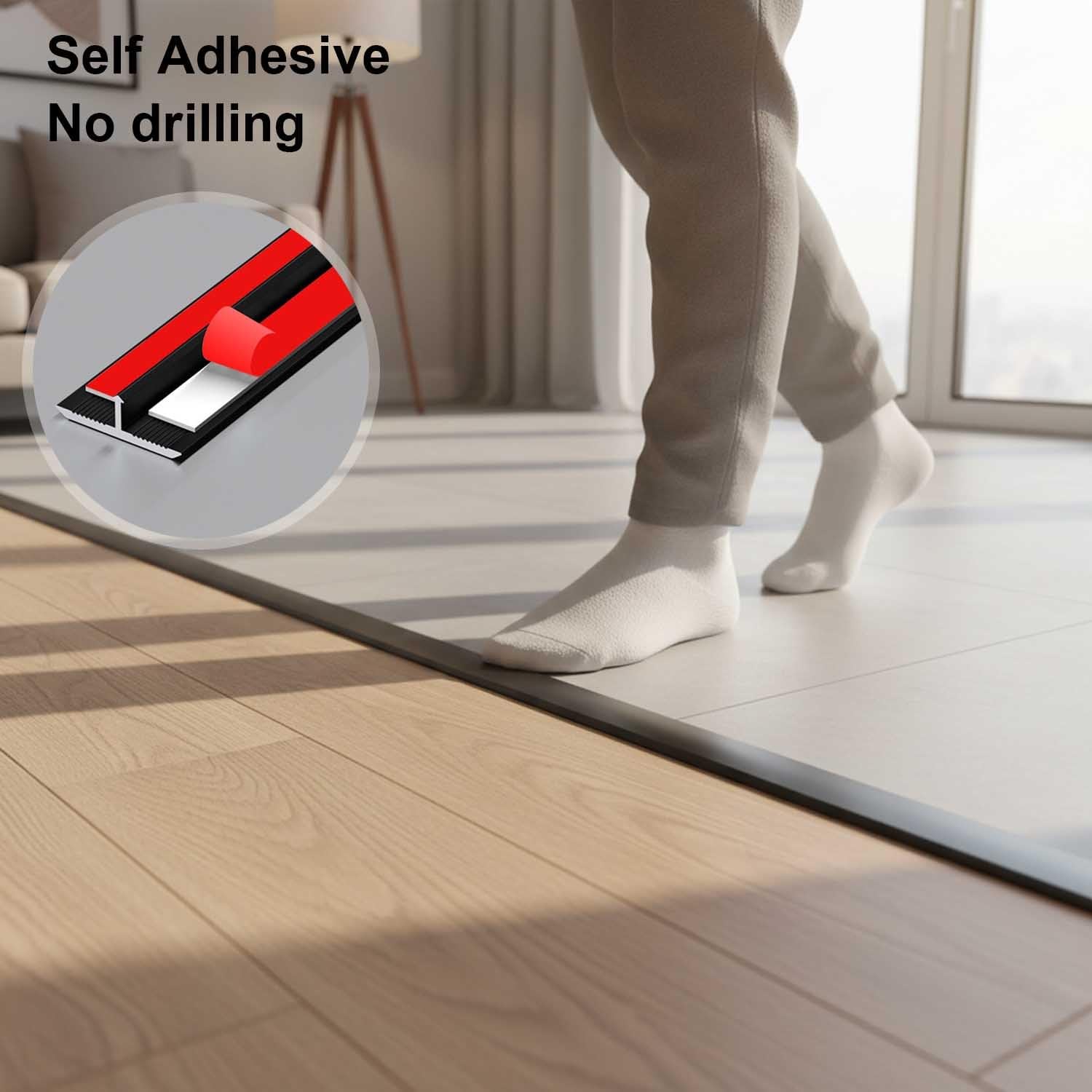 Perfil De Transición Para Suelo, Tira Para Suelo Aluminio, Tapajuntas Suelo Adhesivo En T，Ancho 20mm 33mm 40mm Perfil Plano Para Juntas De Suelo Tira Umbral(Negro,3.3x150cm)