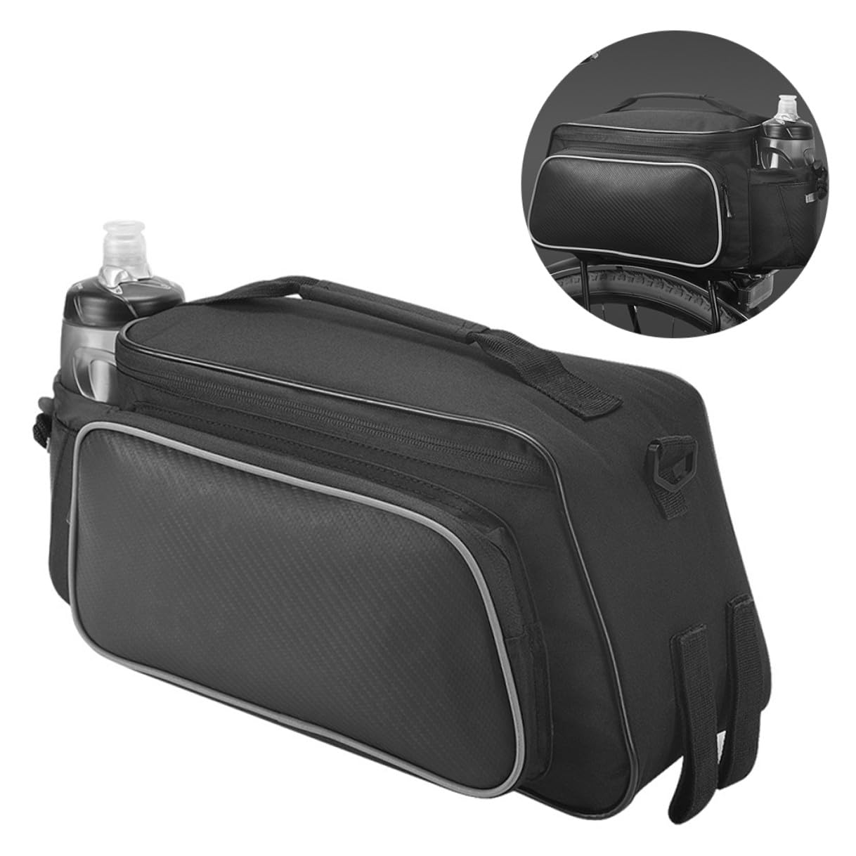 Hohopeti Borsa per Portapacchi Bici, Capienza Ampia in Nylon Nero | Strisce Riflettenti, Vestibilità, per Mountain Bike e Bici da Ragazzo Ragazza