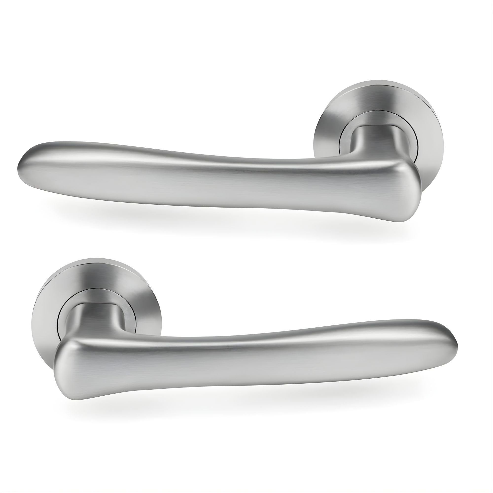 UAP Fern Internal Door Handles On Round Rose, Satin Chrome Lift & Lock Lever Handles for Interior Wooden Doors, Keyless Pair
