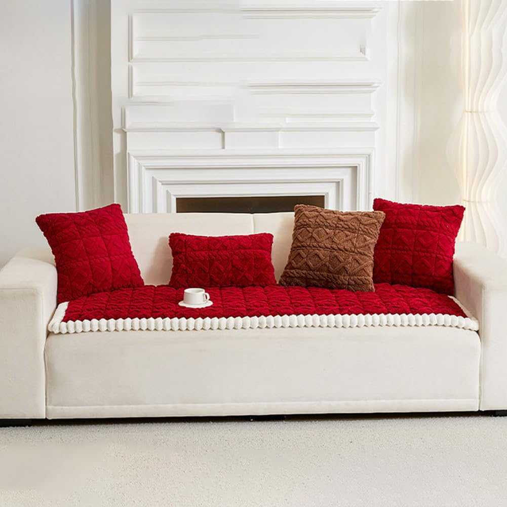 Couch Cover for Dogs Washable, Non-Slip Pet Couch Covers for Sofa, Plush Warm Sofa Cover Couches Protector for Dogs & Cats Pet Friendly (Red, 27.5x94.5 inch)